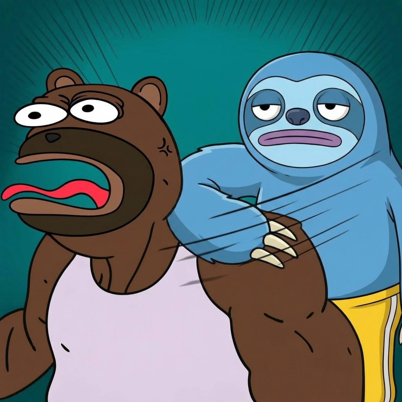 VORG holding a bear in a headlock