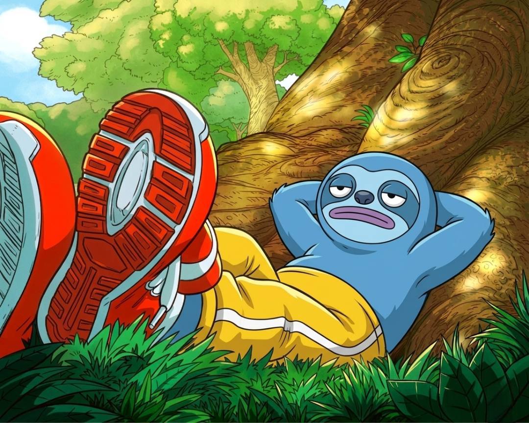 VORG lying under a tree with his sneakers up